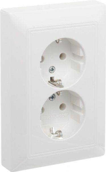 Розетка двойная с заземлением ABB Basic 55 SCHUKO 2P+E 16 А 250 В без шторок белый 20-02