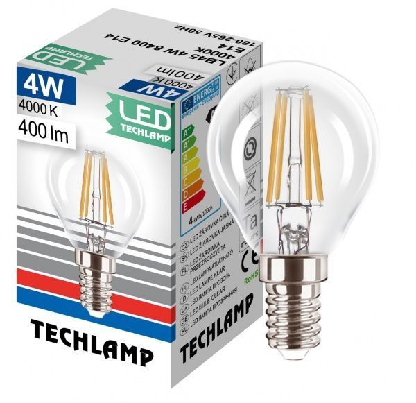 Лампа светодиодная Techlamp Classic P45 4 Вт E14 4000 К 220 В прозрачная 