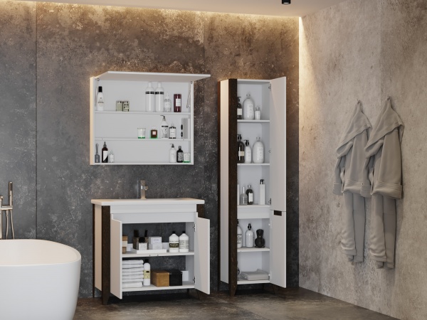 Тумба напольная ЮВЕНТА Queen - 90 дуб Вотан с умывальником Soft-90