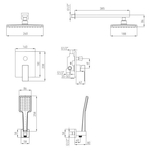 Душовий гарнітур VOLLE Sistema L 1582.090304 de la noche