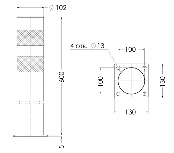 Столбик парковочный металлический 100x600 мм
