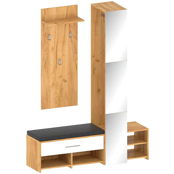 Прихожая с зеркалом Рута крафт золотой/белая платина