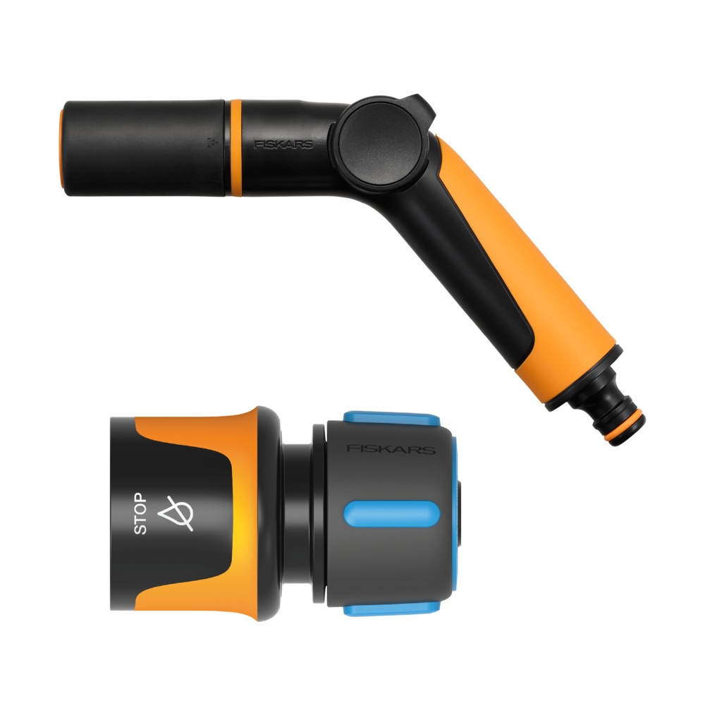 Набір Fiskars пістолет-розпилювач регульований + конектор для шланга 13 мм - 15 мм(1/2”-5/8