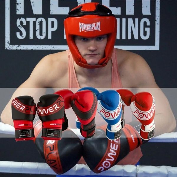 Боксерские перчатки PowerPlay р. 14 3023A белый с красным