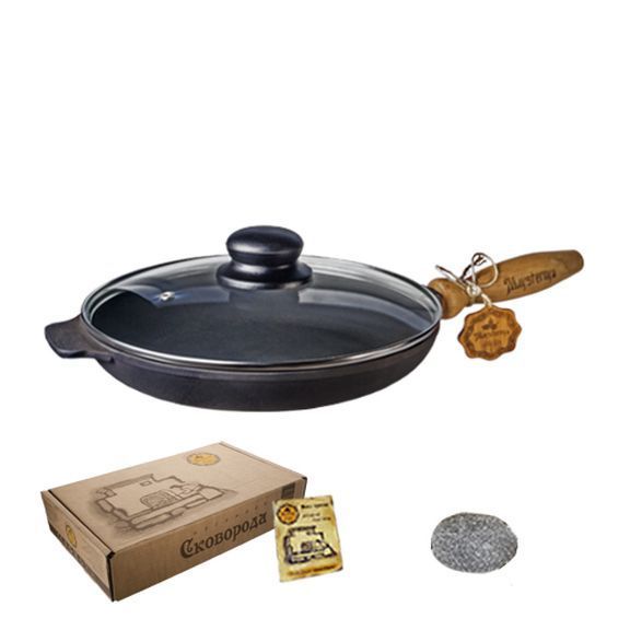 Сковорода чавунна 24x4 см зі скляною кришкою Т302С3 Maysternya