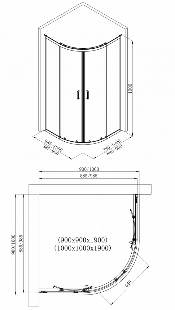 Душова кабіна Imprese VALTICE New 100*100*190см, розсувні двері, скло прозоре