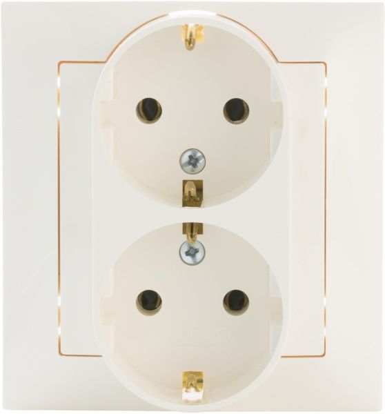 Розетка подвійна із заземленням Ospel Impresja 16 А 250 В без шторок кремовий