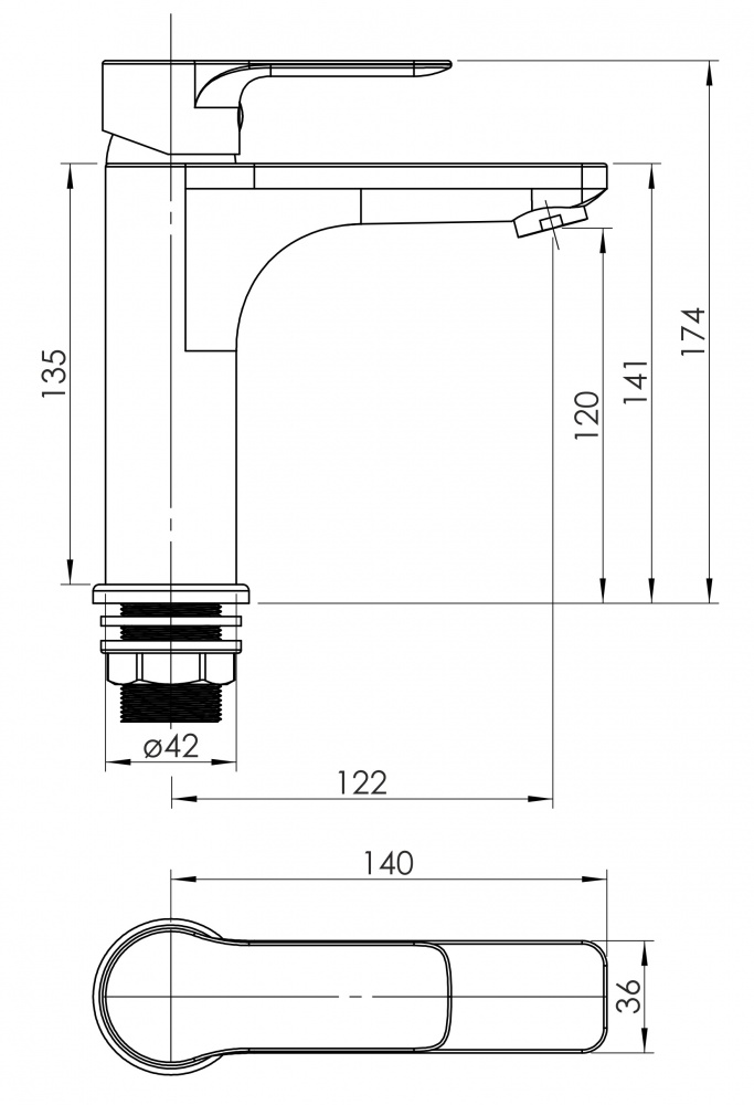 Смеситель для умывальника RJ INA, хром, 35 мм
