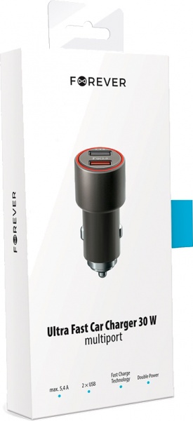 Автомобільний зарядний пристрій Forever 2X QC3.0+2,4A (30W) сірий 