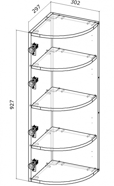 Шафа верхня кутова радіусна 300x927x300 мм