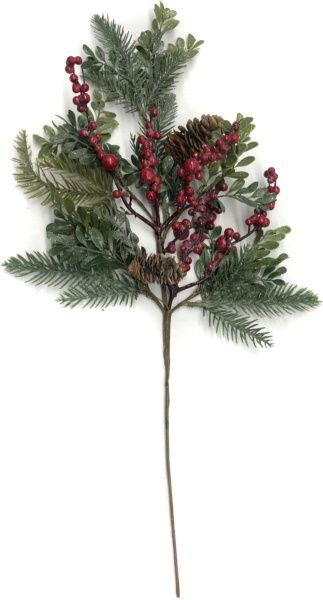 Декорация новогодняя Ветка хвойная с ягодами, шишками и листьям 63 см EPI-A3-3048HAR 
