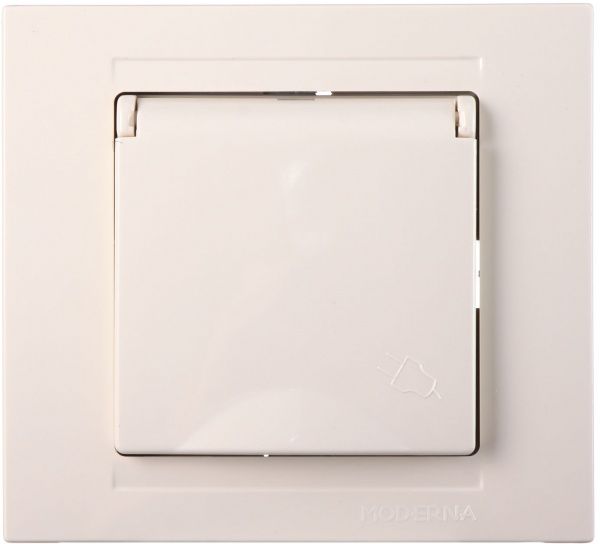 Розетка із заземленням Gunsan Moderna зі шторками з кришкою кремовий MD 29 12 138