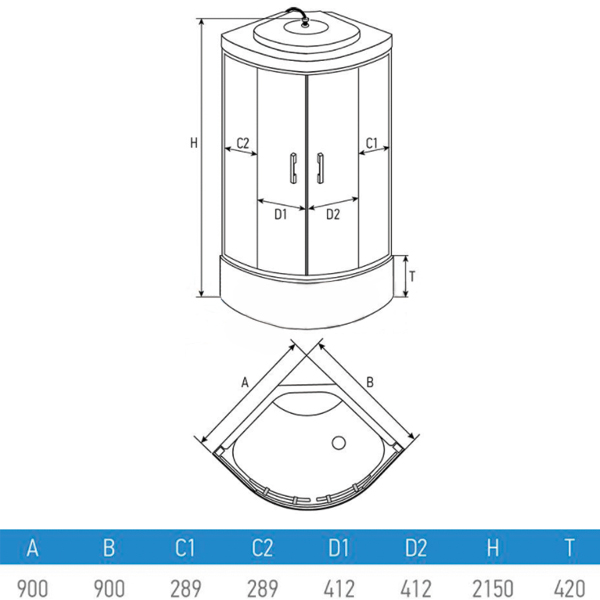 Гидромассажный бокс Erlit ER 3509TPF-C3 900х900х2150