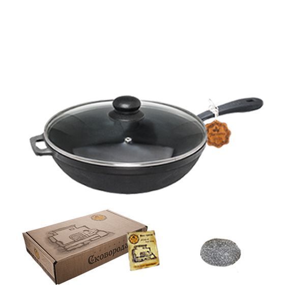 Сковорода чавунна 22x4 см зі скляною кришкою Т2012С3 Maysternya
