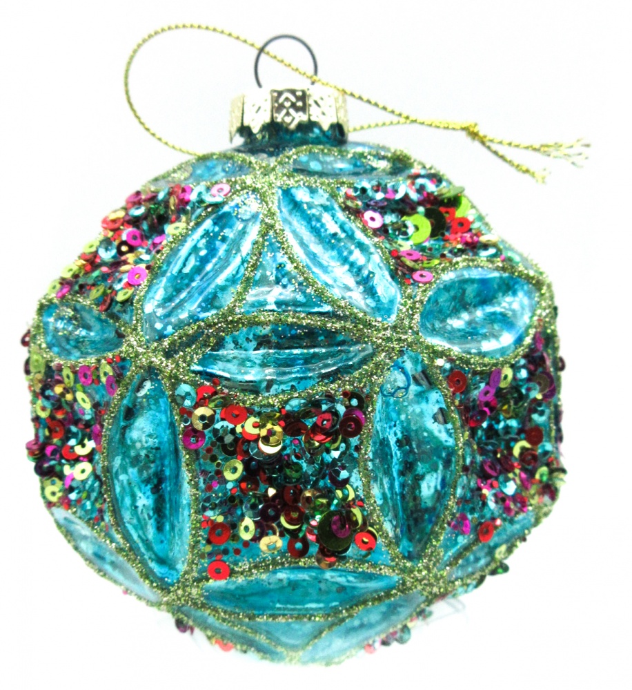 Куля скляна Angelo Domani 3D з паєтками d 100 мм в асортименті JF0231484-86