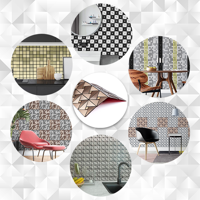 Плитка алюминиевая самоклеющаяся Sticker Wall медная со стразами 300х300х3 мм (1416)