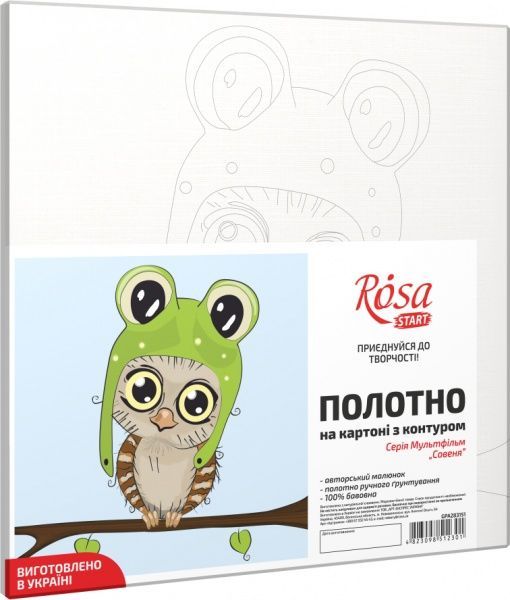 Холст на картоне с контуром Совенок 20х20 см Rosa Start 
