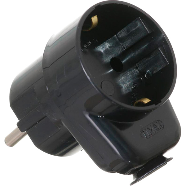 Електровилка кутова E.NEXT Uni-Schuko WT-16U/G-S із заземленням 250В 16А пластик чорний