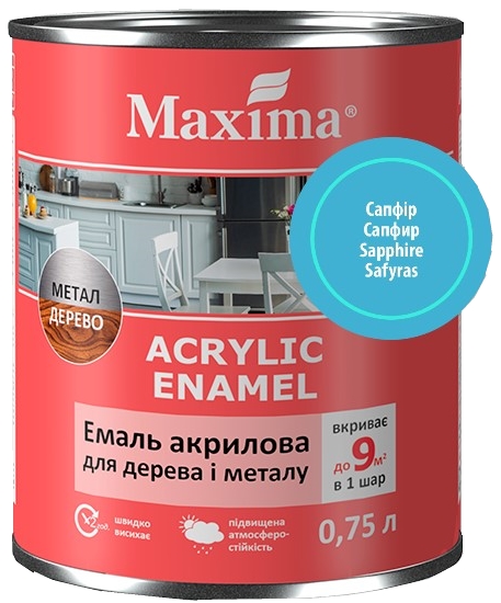Акваемаль Maxima акрилова для дерева та металу сапфір шовковистий мат 0,75л