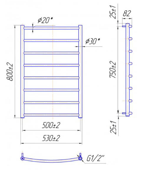 Рушникосушарка водяна Mario Класік 800х530/500 чорний мат