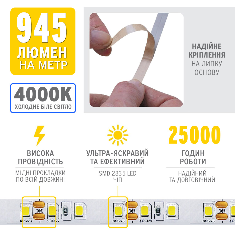 Лента светодиодная ELM SMD 2835 120LED 1 м 9 Вт IP20 12 В белый 19-0010