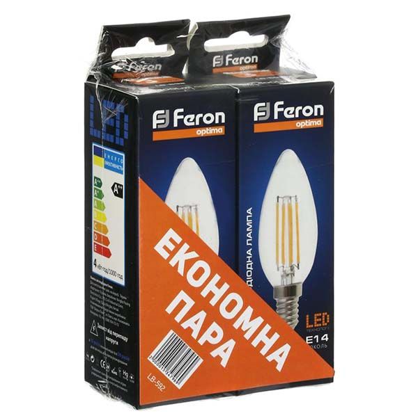  Лампа філаментна LED Feron LB-592 C37 4 Вт E14 4000K 2 шт