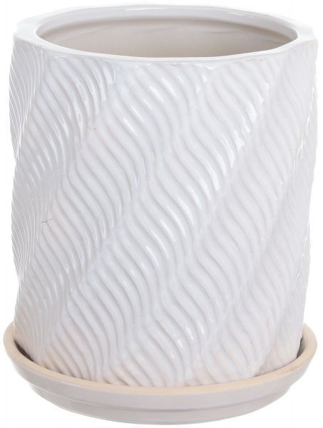 Горшок Viet Thanh Ceramic с блюдцем цилиндр волна 23х25 см VT.10967-1 круглый белый 