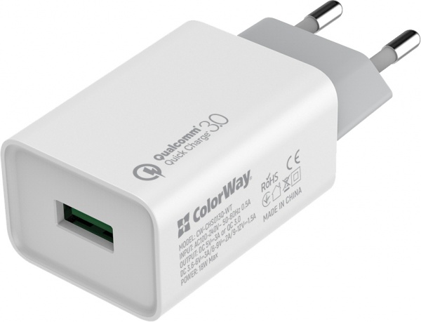 Сетевое зарядное устройство ColorWay 1USB Quick Charge 3.0 (18W) белый 