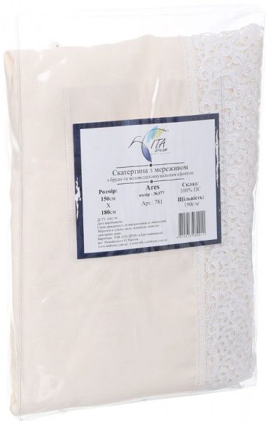 Скатерть Ares с кружевом водоотталкивающая 150x180 см молочный ITA Dream 