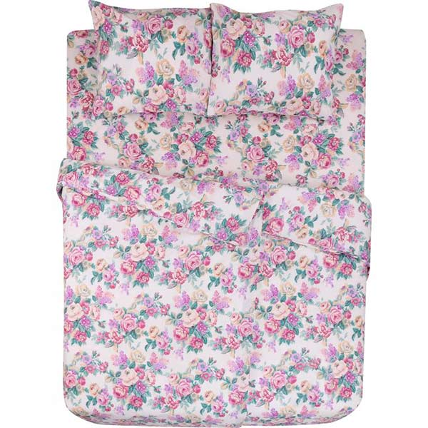 Комплект постільної білизни Ніжна троянда сімейний бежевий із бузковим 