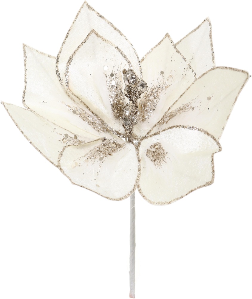 Декорація новорічна лілія 18 см біло-золотий