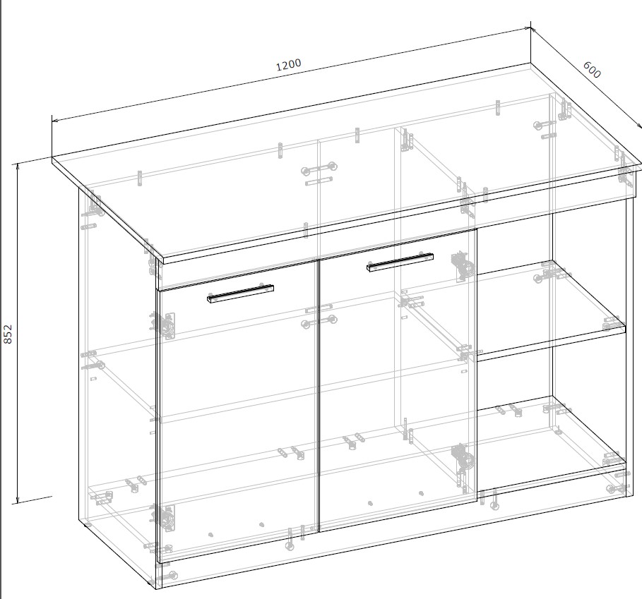 Буфет Грейд Джон 852х1200х600 мм дуб кремона торро / кашемір Буфет Джон