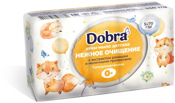 Мыло детское Dobra с экстрактом ромашки и молочными протеинами 70 г 5 шт./уп.