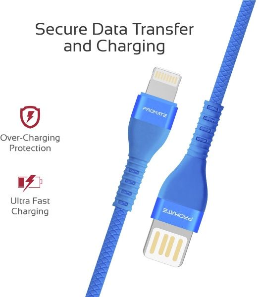 Кабель Promate Lightning – USB 1,2 м синій (vigoray-i.blue) 