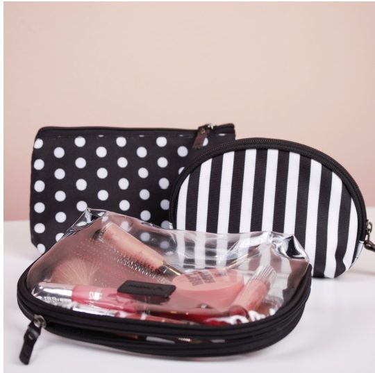 Набір косметичок Bagland Білий горох чорний із білим 