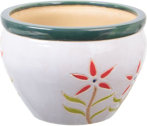 Горшок Viet Thanh Ceramic с блюдцем цветок 30х21 см VT.10633-1 круглый белый с красным 