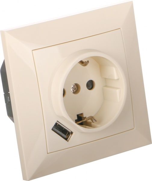 Розетка з вбудованим блоком живлення крем CSW-210-C