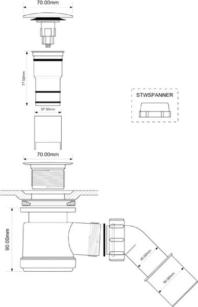 Сифон для поддона McAlpine d50мм, выс. 90мм, крыш. 