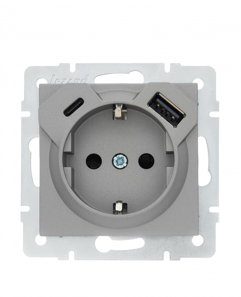 Розетка побутова + USB із заземленням Lezard Vesna сірий 742-3588-181TC
