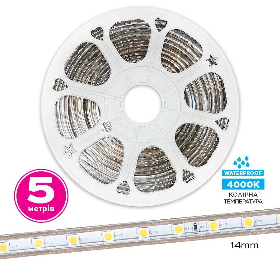 Стрічка світлодіодна ELM SMD 5050 60LED 1 м 6 Вт IP65 220 В нейтральний 19-0016-5