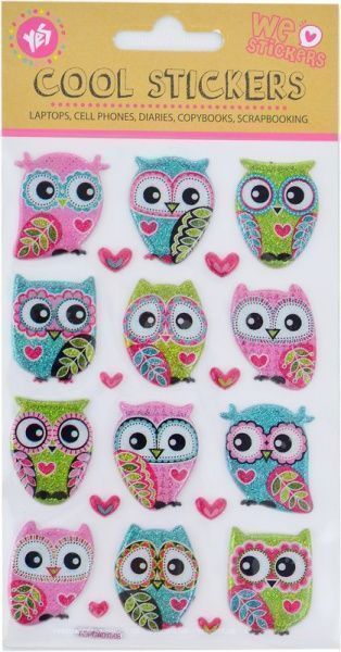 Набор наклеек декоративных стикеров с глиттером Совушки, 100 * 150 мм 953506 12 шт.