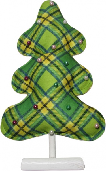 Прикрашання новорічне на подставці Ялинка шотландка зелено-жовта з перлами 30 см