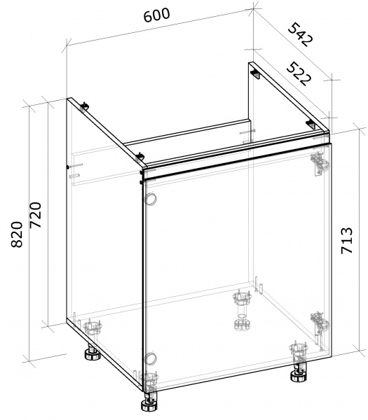 Тумба нижняя под мойку МС Джетта 60х82х54,2 см, белый бриллиант/дуб сонома Грейд