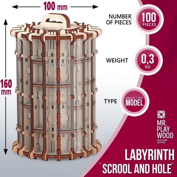 Дерев'яний 3D-конструктор Mr.Playwood Лабіринт scroll & Hole механічний 10701