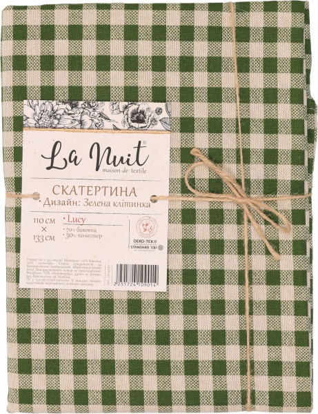 Скатертина Lucy Зелена клітинка 133x110 см зелений La Nuit 
