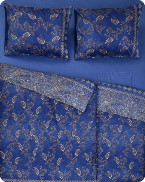 Комплект постільної білизни Matera B1 сімейний синій із золотим Granfoulard