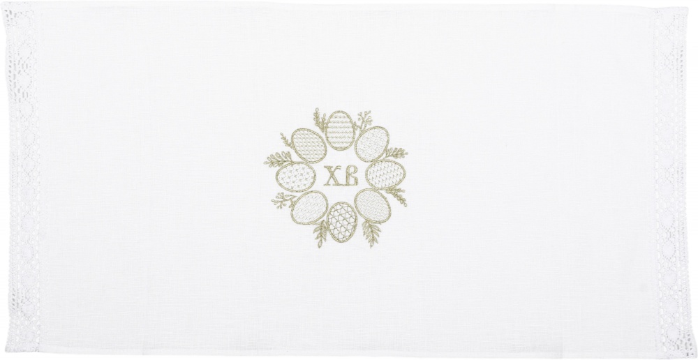 Полотенце пасхальное с кружевом Пасхальные яйца 40x75 см белый с золотым