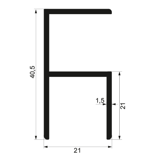 Профиль кромочный угловой 21х40,5х1.5 / AS 2,0 м алюминий/серебро