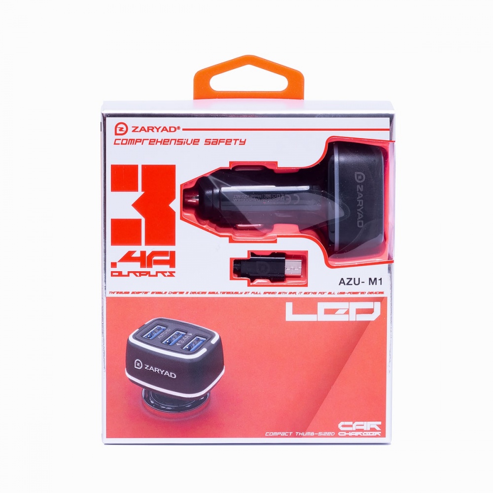 Автомобильное зарядное устройство Zaryad microUSB 3USB/3,4A AZU-M1