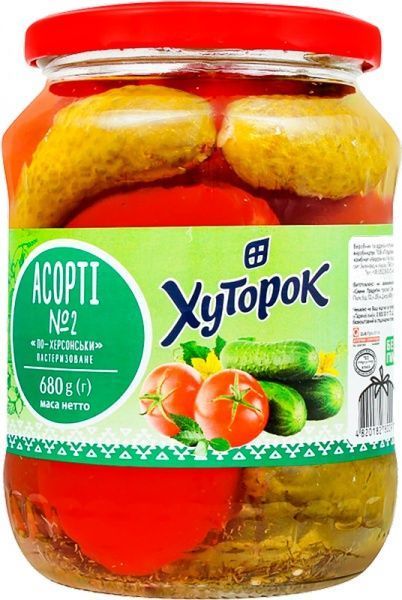 Ассорти овощное ТМ Хуторок №2 огурцы томаты 680 г 4820182780097